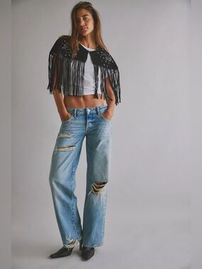 NWT! Free People We The Free Tennessee Low Rise Boyfriend Studded Jeans Sz 26&30